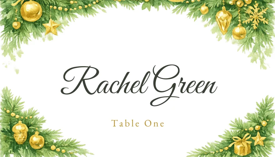 Golden Noel, a printable Christmas holiday gold place card template