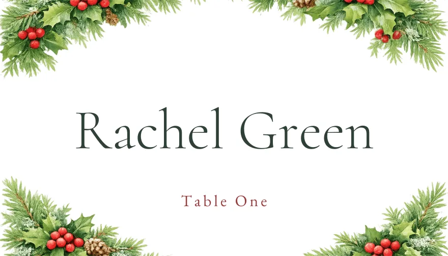 Winter Pine, a printable Christmas holiday winter place card template
