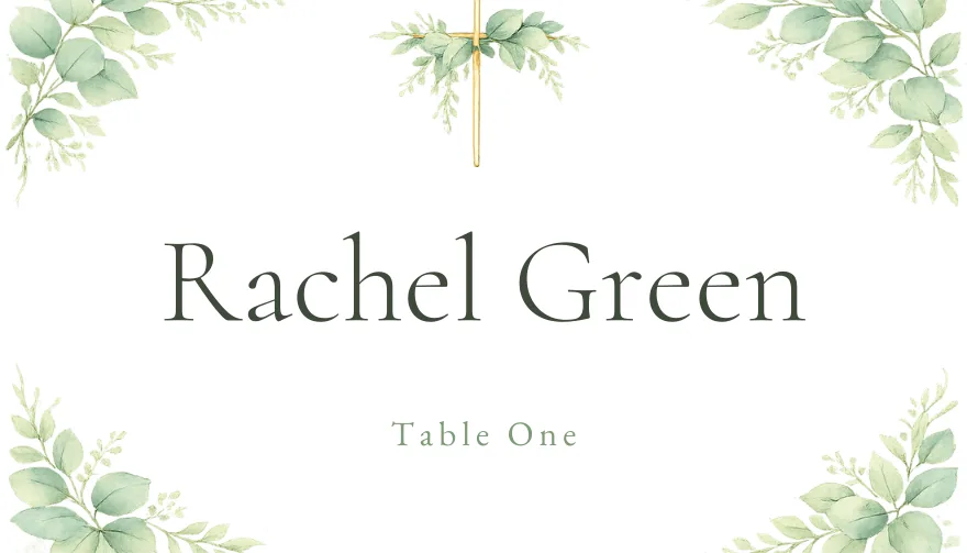 Eucalyptus Cross, a printable Christian cross greenery wedding place card template