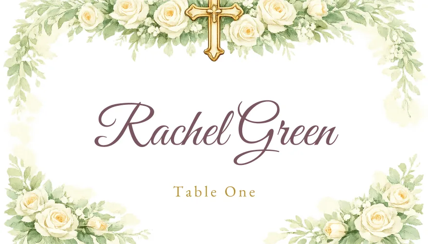 Floral Cross, a printable Christian cross floral wedding place card template