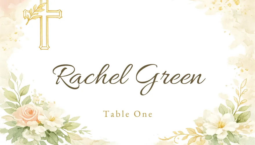 Gilded Cross, a printable Christian cross gold place card template