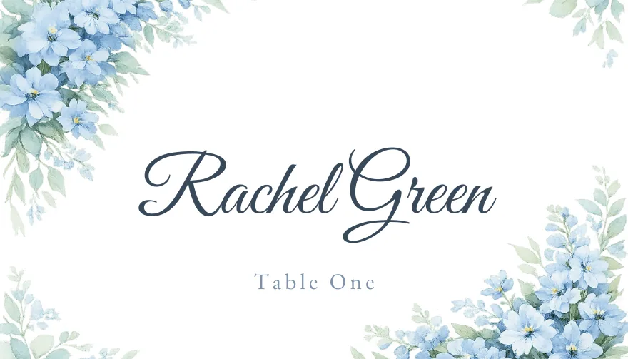 Something Blue, a printable wedding floral blue place card template