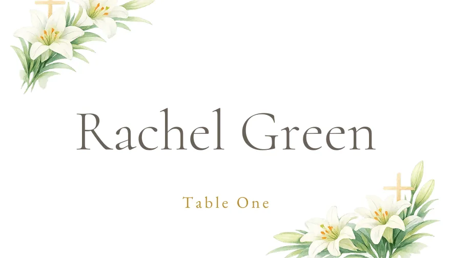 Easter Lily, a printable Christian floral easter baptism place card template