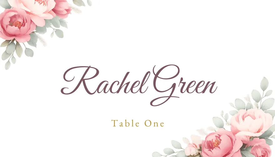 Blush Bloom, a printable wedding floral blush place card template