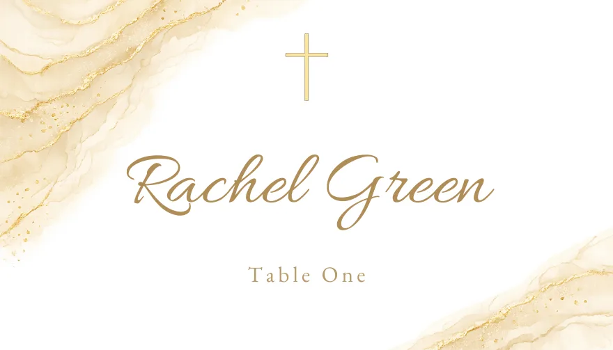 Gilded Marble, a printable Christian cross gold wedding place card template