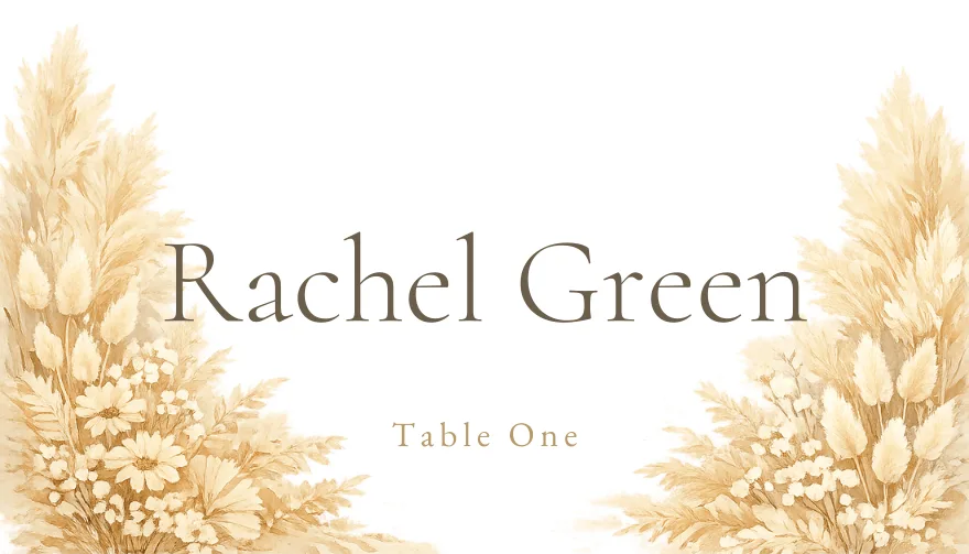 Pampas, a printable wedding boho neutral place card template