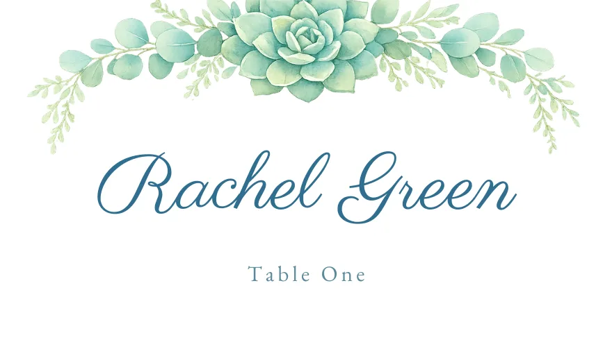 Succulent, a printable wedding greenery succulent place card template