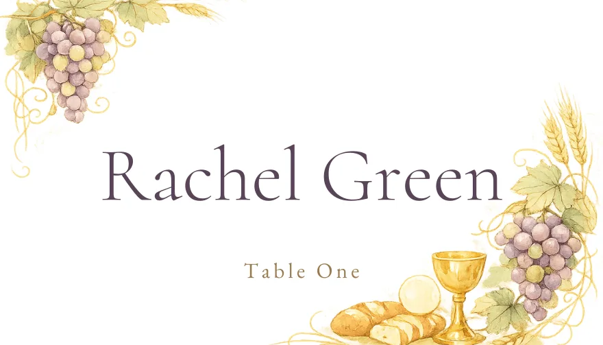 Vine and Wheat, a printable Christian communion confirmation place card template