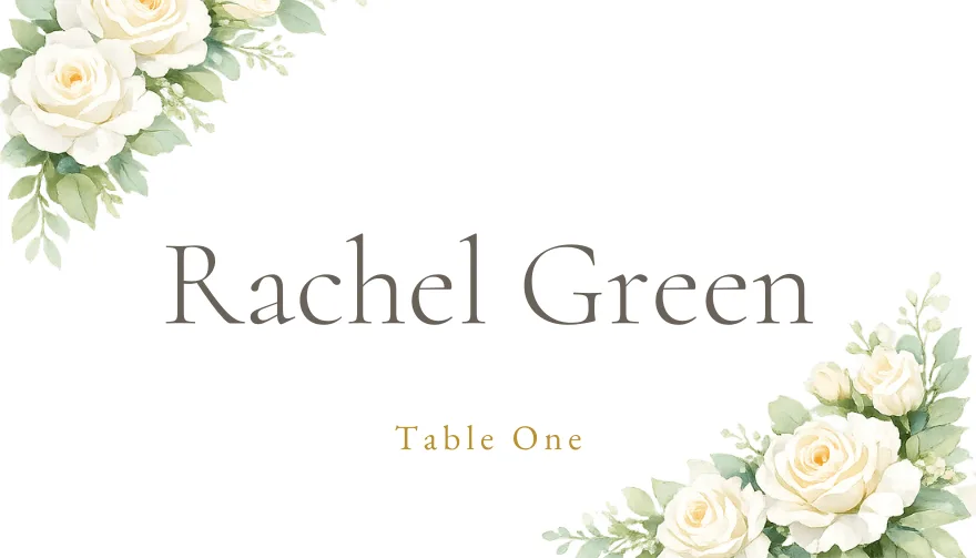 Ivory Rose, a printable wedding floral classic place card template