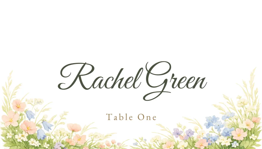 Wildflower, a printable wedding floral rustic place card template