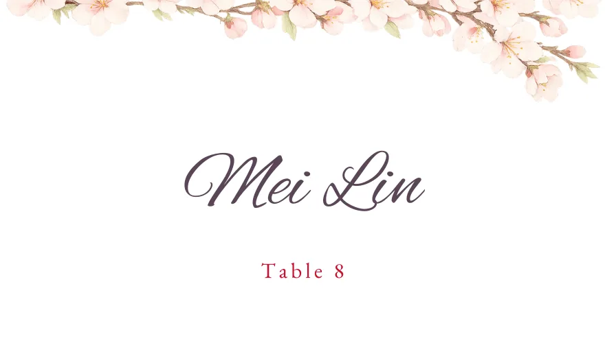 Peach Blossom, a chinese wedding place card